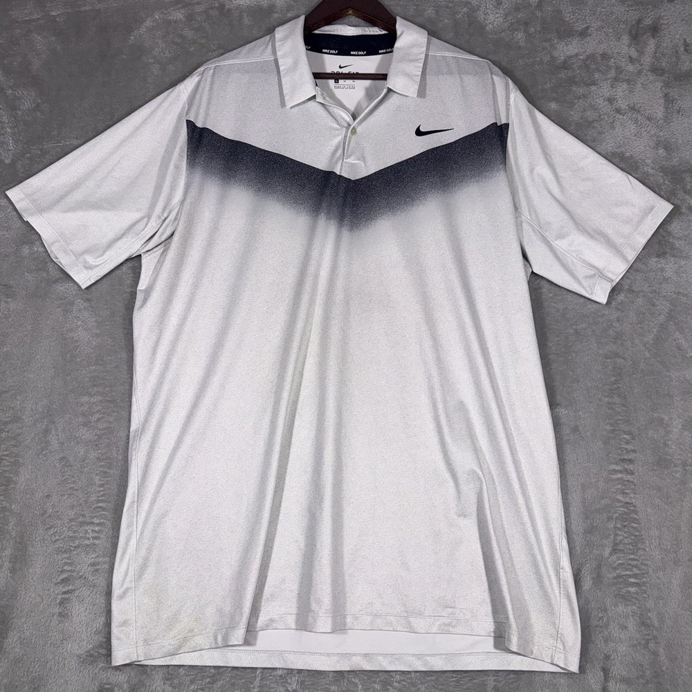 Nike Golf‎ Dri-Fit Polo Chevron Print Light Gray Men's Size X-Large - Picture 2 of 7